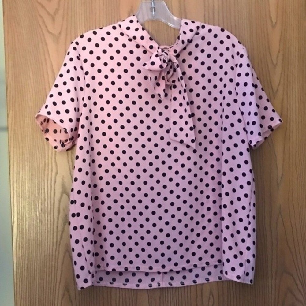Boohoo Pink Polka Dot Neck Tie Tee Shirt